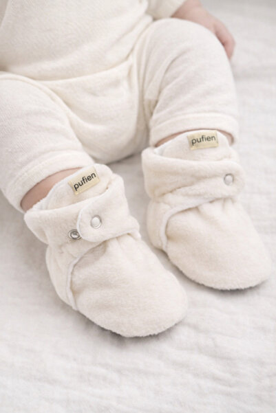 pufien Kaymaz Tabanlı İlk Adım Ayakkabısı Beyaz Bebek Patik