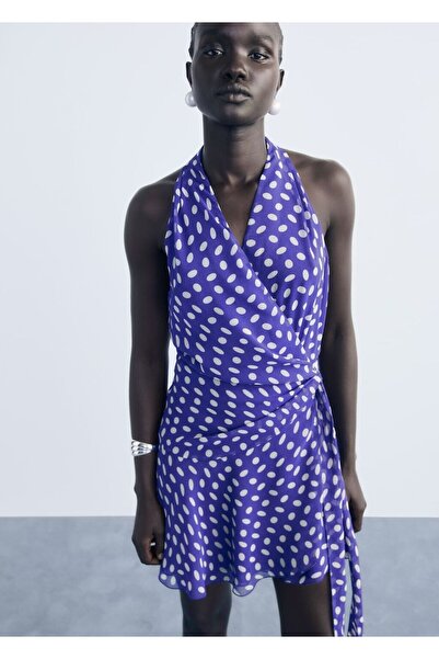 MANGO Woman Puantiyeli anvelop elbise