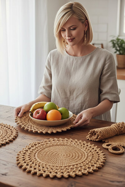 Örgü Sanatı DilekÇak El Örgüsü 6 Kişilik Polyester Soft Makrome Supla Takımı,...