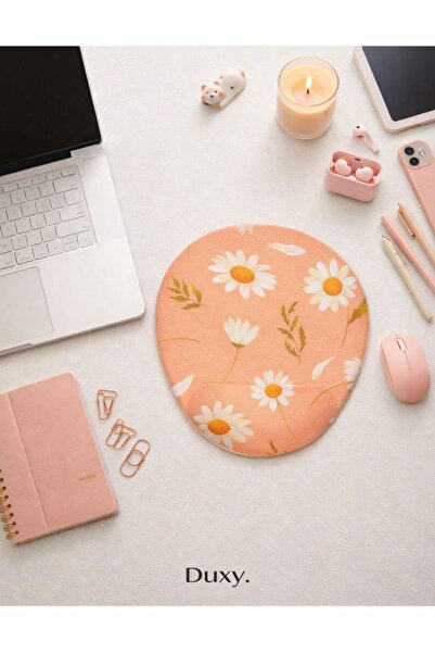 Duxy Çiçek Desenli Bilek Destekli Mouse Pad, Kaymaz Taban, Ev Ofis ve Oyun iç...