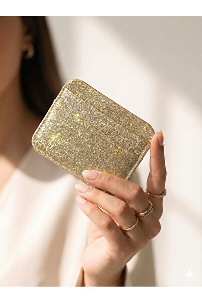 PurpleART Γυναικεία Μίνι Χρυσή Λαμπερή Θήκη Καρτών - Κομψό Γυναικείο Πορτοφόλ...