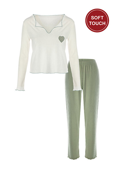 koza iç giyim طقم بيجامة نسائي بأكمام طويلة من Soft Touch قماش مجدّل