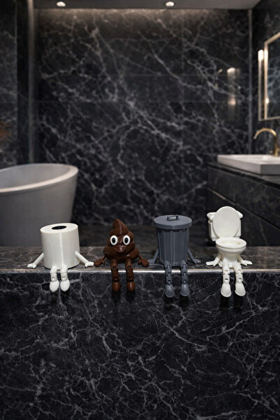 teknotrust 4'lü Eğlenceli Banyo Dekoratif Figür Seti /Tuvalet Kağıdı, Kaka Em...