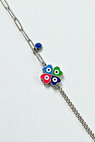JewelsofHope Colorful Clover Figured 316L Stainless Steel Women's Bracelet - Tarnish Resistant Silver Color Chain 21 cm