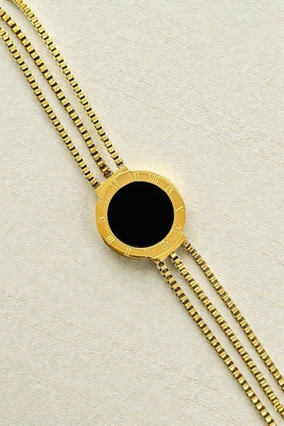 JewelsofHope Black Stone Detailed Women's Bracelet 20 cm Stainless Steel Bracelet