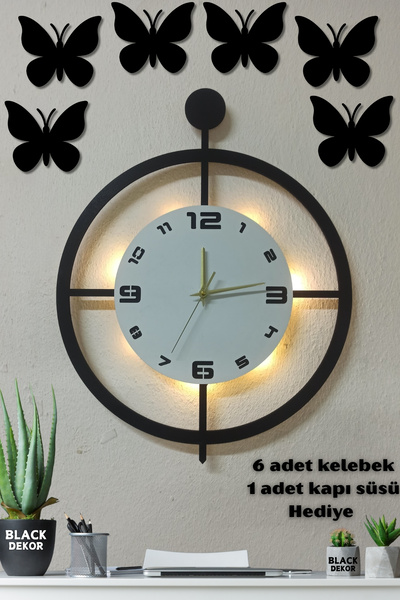 Blackdekor Modern Beyaz Led Işıklı Duvar Saati - 50 Cm Dekoratif Büyük Saat |...