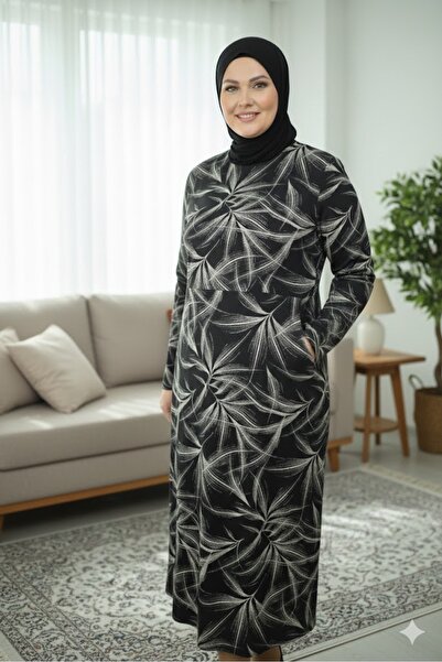 elma abone Plus Size Women's Pigment Printed Combed Cotton Dress