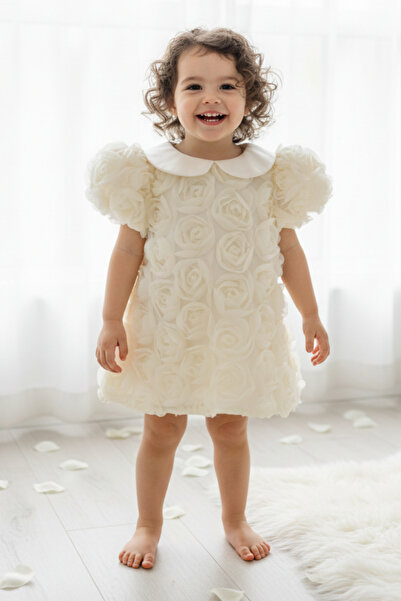 Bertuğ Bebek Rose Girl Baby Baby Collar Ecru Evening Dress Mevlüt Dress