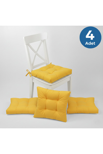 ALTINPAMUK 4'lü Gold Sarı Pofidik Sandalye Minderi Özel Dikişli Bağcıklı 40x40cm