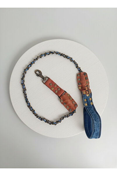 balkonda حزام مشي للكلاب بعرض 2.5 سم وسلسلة باللون الأزرق الدنيم