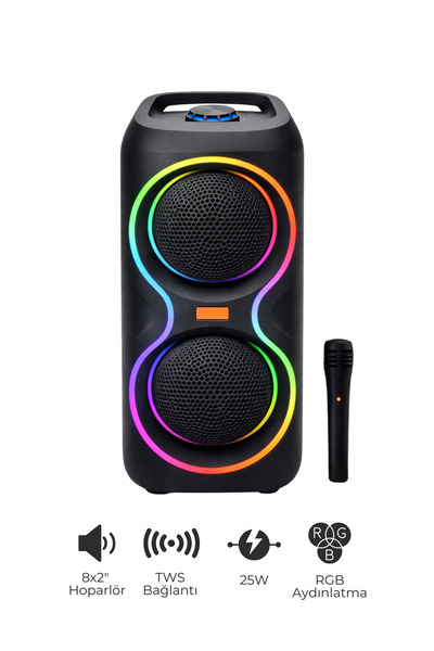 SEYUTECH Bluetooth Hoparlör RGB Led Işıklı Karaoke Mikrofon Hediyeli Taşınabi...
