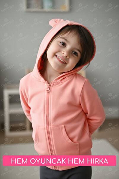 bebegen Унисекс играчка от флис за котки, сива, с качулка и цип