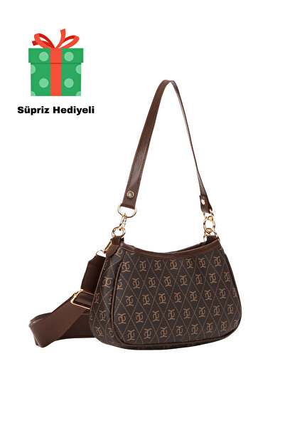 Newish Kadın Farme Monogram Baget El ve Omuz Çantası new111 - Kahverengi
