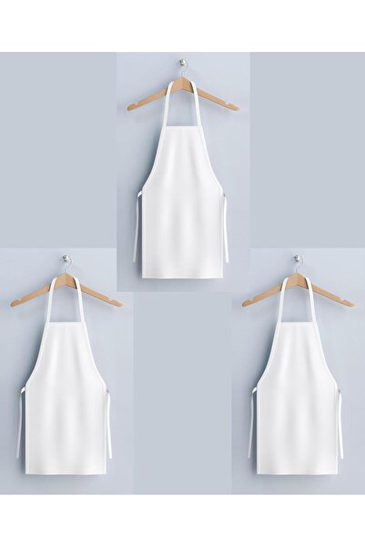 KURUMSAL AMBALAJ 3 Pieces of Kitchen Apron-Cook Apron 100% Cotton White Gabar...