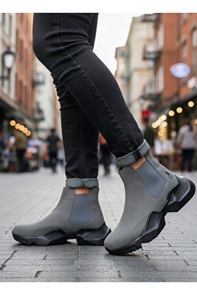 BOA BA0444 Bağcıksız Rahat Yüksek Taban Füme Erkek Spor Yarım Bilek Bot