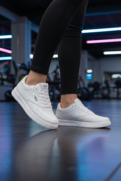 WALKWAY Pantofi sport unisex cu șireturi, piele ușoară, albă, Marlow G