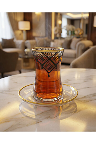 Zaytoon Cay Seti, 6’lı Çay Bardağı Seti Filistin Kefiyesi Nakışlı