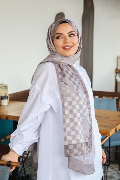 Hint İpek Dama Desenli Monogram Şal MONOV03-42