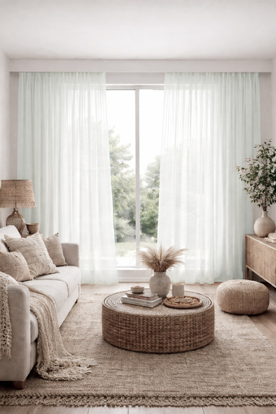 GOCCIA HOME Mikro İpek Vual Pilesiz Düz Tül Perde Kar Beyaz