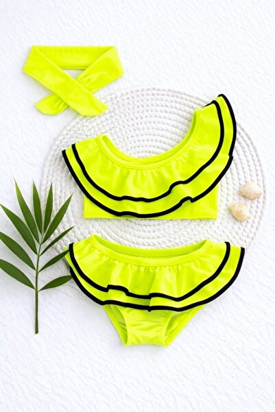 DeKuBaby Σετ μπικίνι για κορίτσια με μπαντάνα Flounced One Shoulder Ruffle Cu...