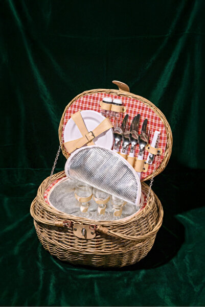 Perotti Cestino Italy 4 Kişilik Hasır, Kırmızı Astarlı Cooler, Aksesuar Sepet...