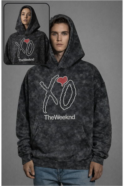 Fuddy Moda سويت شيرت بغطاء للرأس وقابل للغسل مطبوع عليه XO The Weeknd للجنسين...