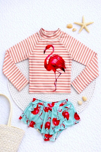 DeKuBaby Візерунковий сонцезахисний топ з довгими рукавами, міні-спідниця, бі...