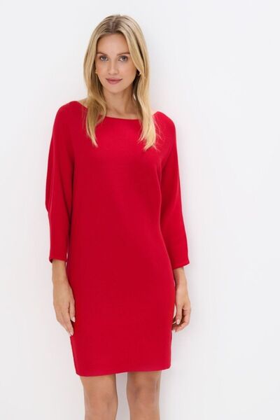 MAG FASHİON Rochie tricotată roșie cu mâneci liliac și decolteu barcă