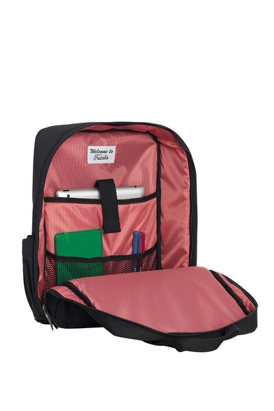 Fudela Rucsac unisex negru Lima de 15,6 inci, impermeabil, pentru școală și uz zilnic, cu compartiment pentru laptop