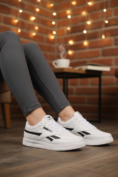 WALKWAY Pantofi sport unisex cu șireturi, alb, negru, piele ușoară, Marlow G