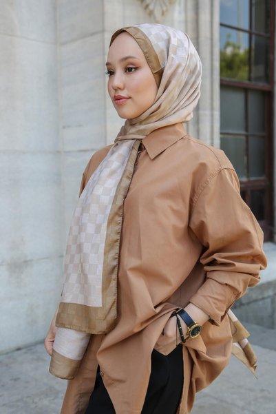 Hint İpek Dama Desenli Monogram Şal MONOV03-21