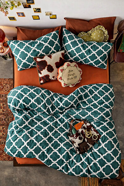 İQON Double Duvet Cover Set Honeycomb Petrol Setçi̇ft