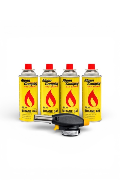 Otto Arzător de camping, Vergionic, 1120 W, cu 4 canistre de gaz, alb/argintiu