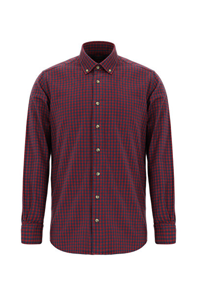 Abdullah Kiğılı قميص طويل الأكمام ذو قصة ضيقة من القطن المنقوش ذو ياقة بأزرار