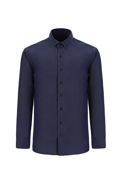 Abdullah Kiğılı Slim Fit Slim Fit Βαμβακερό Τζιν Πουκάμισο - Μακρυμάνικο