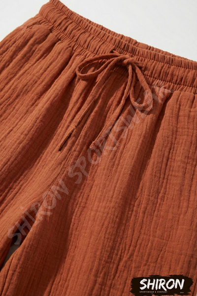 Shiron Sportswear&Company قماش الموسلين القرفة بنطلون واسع الأرجل 100% قطن عضوي
