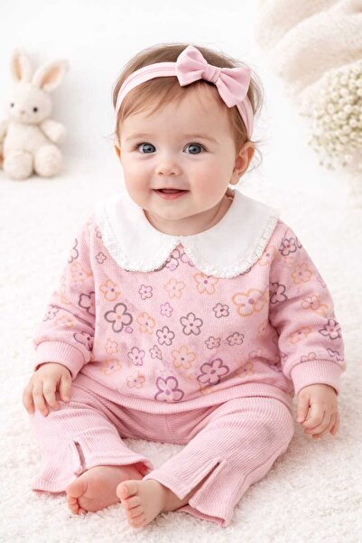 krm kerem bebe Mevsimlik Kız Bebek Yaka ve Yırtmaç Detaylı Bayramlık 2'li Takım