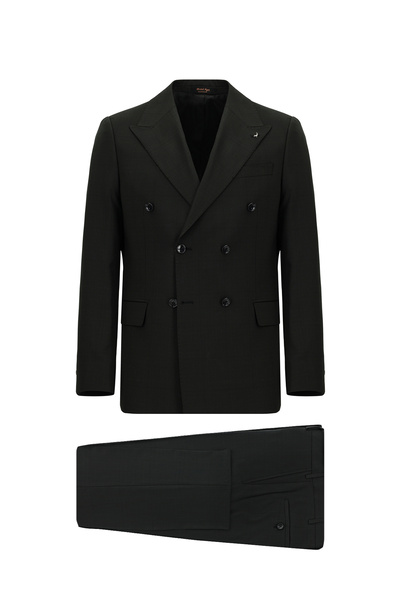 Abdullah Kiğılı Regular Fit Yünlü Ekose Kruvaze Takım Elbise