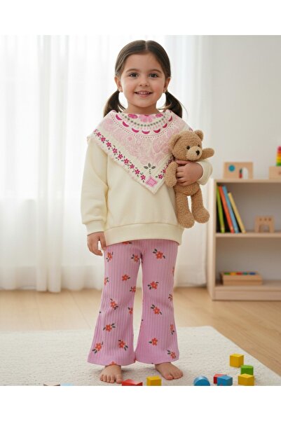 Ege Bebek طقم علوي سفلي أنيق موسمي مكون من 3 قطع مع وشاح بنمط عرقي للفتيات وب...