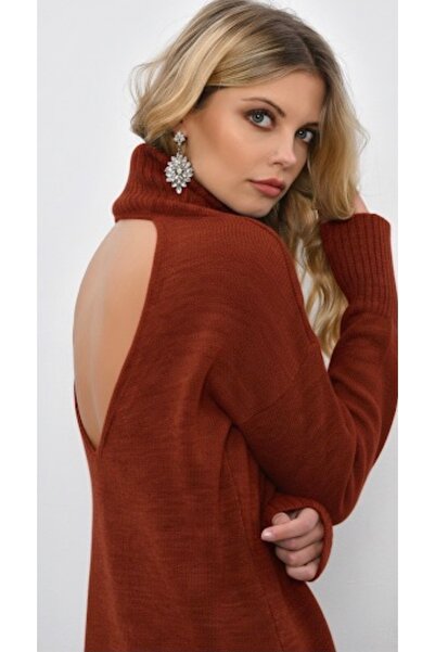 Be Best Women's Tile Turtleneck Backless Knitwear Blouse Be354