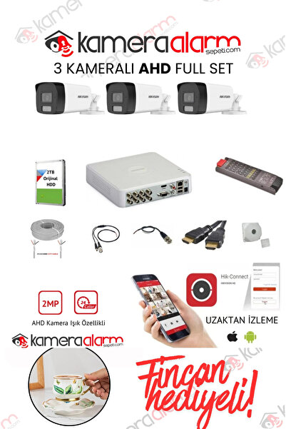 Hikvision HİKVİSİON 3 KAMERALI 7/24 RENKLİ GÖRÜŞLÜ 2MP AHD GÜVENLİK KAMERASI ...