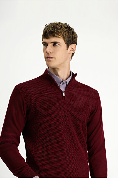 Kiğılı Half Turtleneck Regular Fit Patterned Zippered Wool Knitwear Sweater