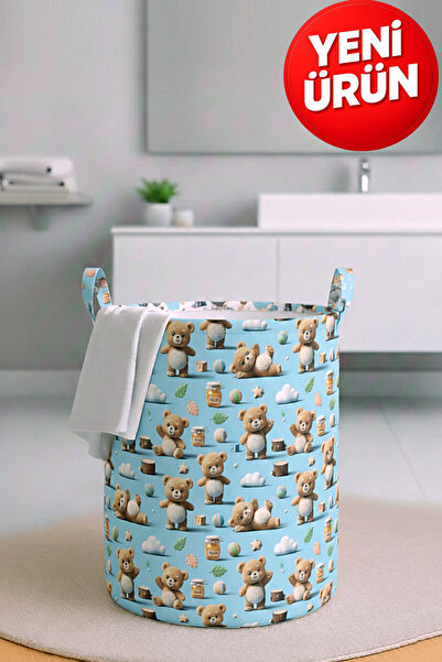 Paris Home Ayıcık Baskılı Katlanır Kirli Çamaşır ve Çocuk Oyuncak Sepeti – Ço...
