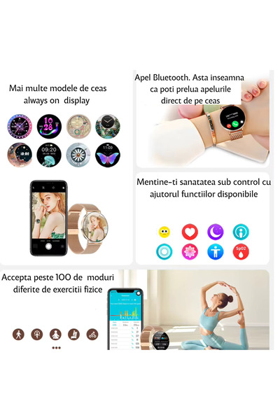 Mirunia Ceas inteligent, argintiu, ecran AMOLED rotund de 1,32"