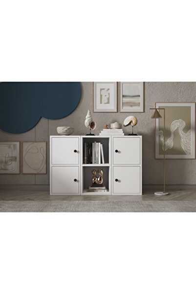 Nettrends Dört Kapaklı Raflı Beyaz Konsol Çıtasız Kns-1152-ç