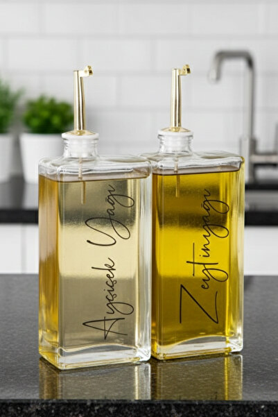 dnshome 2-Piece 500 ml Glass Oil Pot Gold Lid Sunflower Oil and Olive Oil Lab...