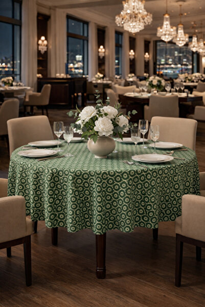 Rona Home مفرش طاولة دائري بنقشة الزهور الخضراء - 1. مفرش طاولة من القماش عال...