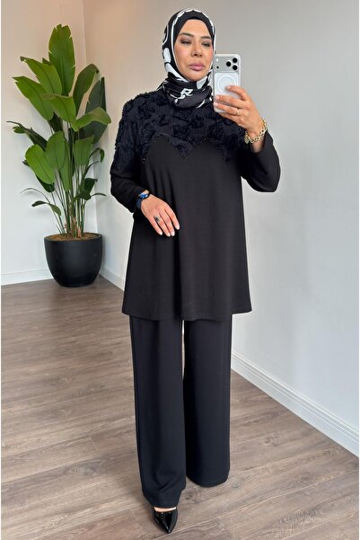 Orhan Peluş Garnili İkili Takım - Siyah