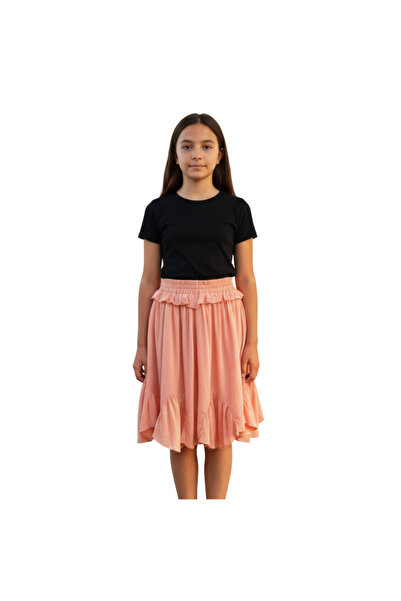 Çikoby Kız Çocuk Volanlı Etek %100 Viskon – Rahat Lastikli Bel Şık Yazlık Model