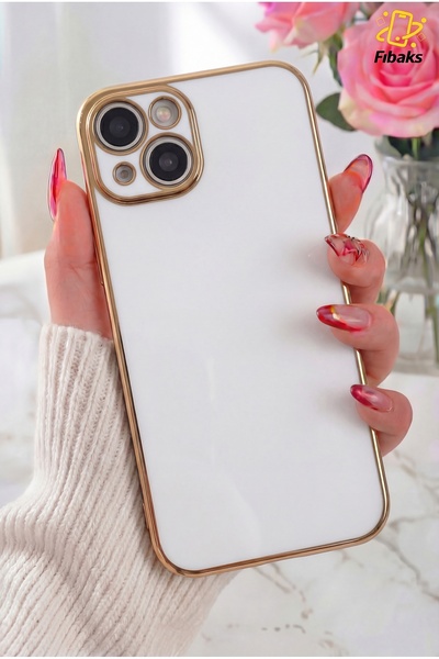 Fibaks غطاء حماية للكاميرا لهاتف آيفون 13 ذو حواف لامعة ومطرزة باللون الذهبي ...